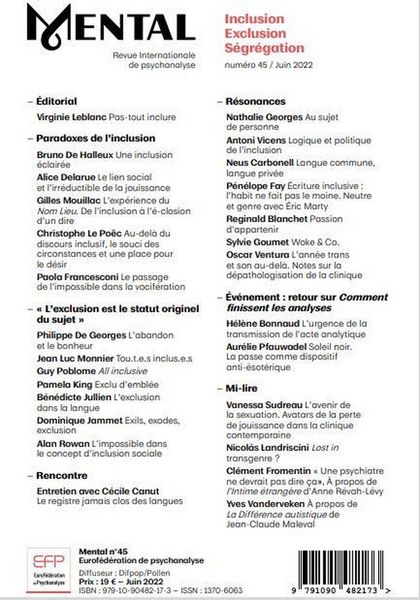 Produktbild: Revue Mental ; Inclusion, Exclusions, Segregation