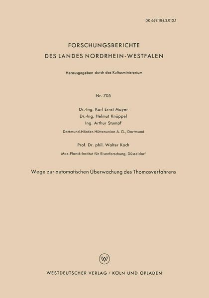 Produktbild: Wege zur automatischen &Uuml;berwachung des Thomasverfahrens