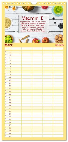 Produktbild: Familienplaner 2026 - Vitalstoffe - fit essen mit 5 Spalten (Wandkalender, 21 x 45 cm) CALVENDO
