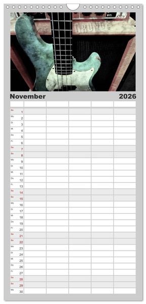 Produktbild: Familienplaner 2026 - Gitarren - Grunge Style mit 5 Spalten (Wandkalender, 21 x 45 cm) CALVENDO