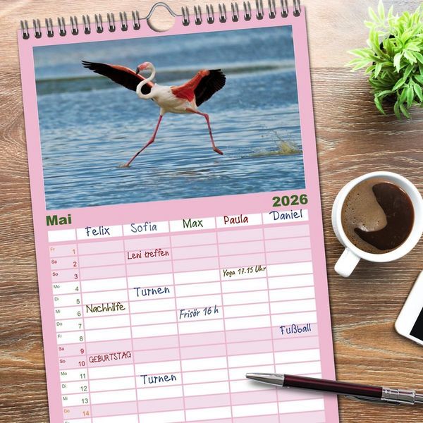 Produktbild: Familienplaner 2026 - The Power Of Pink mit 5 Spalten (Wandkalender, 21 x 45 cm) CALVENDO