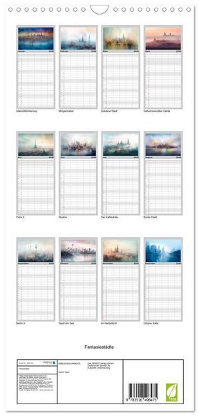 Produktbild: Familienplaner 2026 - Fantasiest&auml;dte mit 5 Spalten (Wandkalender, 21 x 45 cm) CALVENDO