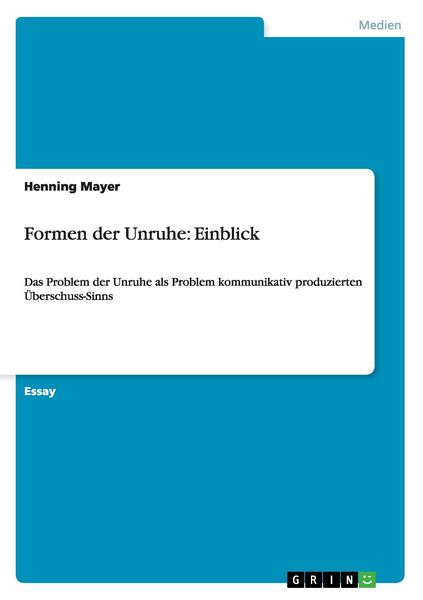 Formen der Unruhe: Einblick, Taschenbuch von Henning Mayer, GRIN, 9783640985999
