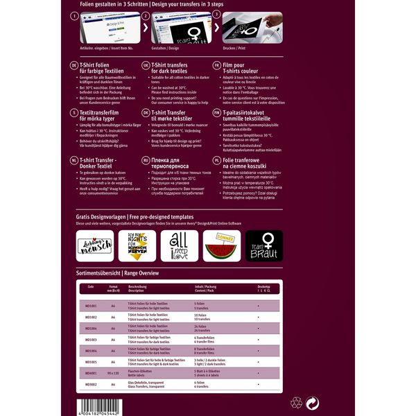 Produktbild: AVERY Zweckform Textilfolien f&uuml;r farbige/dunkle Textilien DIN A4 8 St&uuml;ck