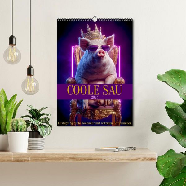 Produktbild: Coole Sau - Lustiger Spr&uuml;che Kalender mit witzigen Schweinchen (Wandkalender 2026 DIN A3 hoch), CALVENDO Monatskalender