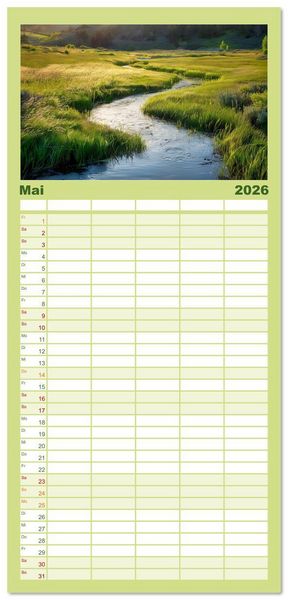 Produktbild: Familienplaner 2026 - Quelle des Lebens - Wasser und Landschaft mit 5 Spalten (Wandkalender, 21 x 45 cm) CALVENDO