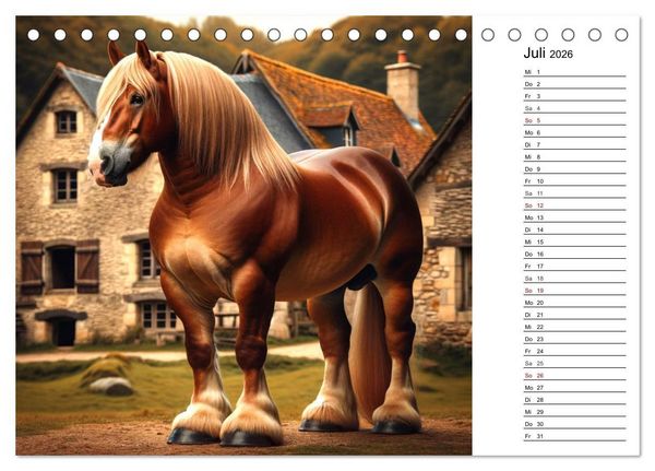 Produktbild: Kaltbl&uuml;ter - Die majest&auml;tische Kraft und Sch&ouml;nheit der Kaltblutpferde (Tischkalender 2026 DIN A5 quer), CALVENDO Monatskalender