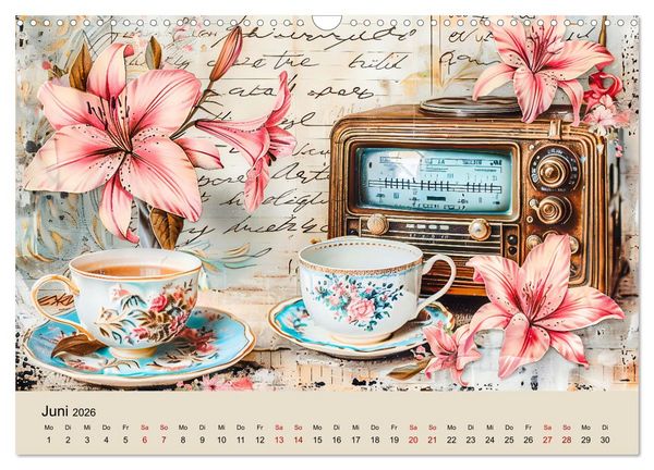 Produktbild: Shabby Chic Romantik - Vintage Tassen, Blumen und nostalgische Briefe (Wandkalender 2026 DIN A3 quer), CALVENDO Monatskalender