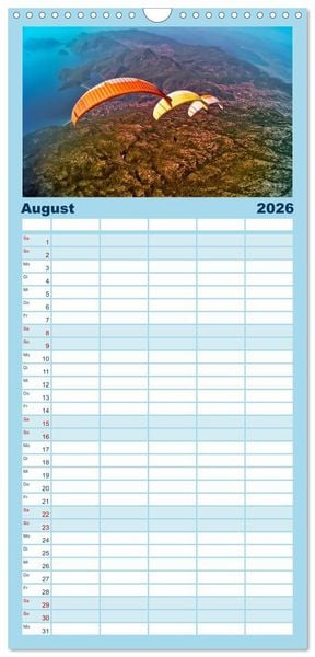Produktbild: Familienplaner 2026 - Freiheit und Abenteuer - Paragliding mit 5 Spalten (Wandkalender, 21 x 45 cm) CALVENDO