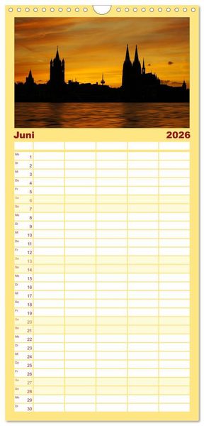Produktbild: Familienplaner 2026 - K&ouml;ln dunkel bunt - Die Stadt in anderem Licht! mit 5 Spalten (Wandkalender, 21 x 45 cm) CALVENDO