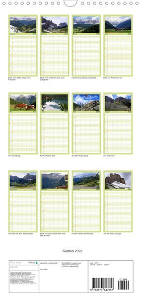 Produktbild: Familienplaner S&uuml;dtirol 2022 (Wandkalender 2022 , 21 cm x 45 cm, hoch)