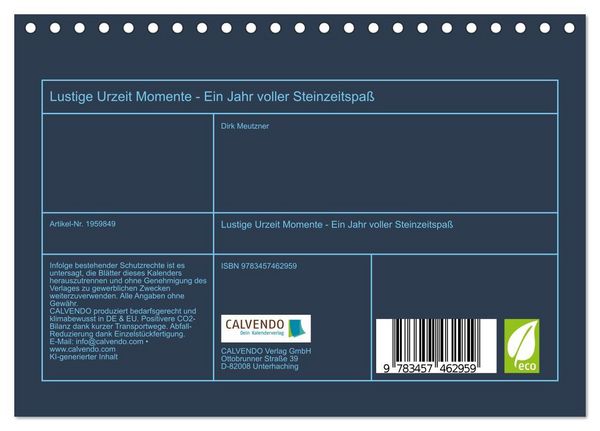 Produktbild: Lustige Urzeit Momente - Ein Jahr voller Steinzeitspa&szlig; (Tischkalender 2026 DIN A5 quer), CALVENDO Monatskalender