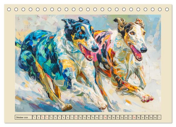 Produktbild: Barsoi im Farbenspiel. Elegante Windhunde in moderner &Ouml;loptik (Tischkalender 2026 DIN A5 quer), CALVENDO Monatskalender