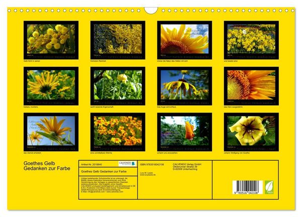 Produktbild: Goethes Gelb Gedanken zur Farbe (Wandkalender 2026 DIN A3 quer), CALVENDO Monatskalender