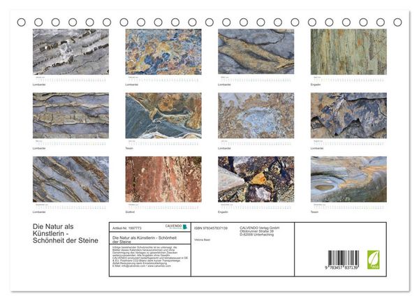 Produktbild: Die Natur als K&uuml;nstlerin - Sch&ouml;nheit der Steine (Tischkalender 2026 DIN A5 quer), CALVENDO Monatskalender