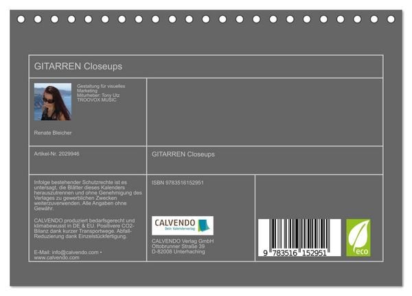 Produktbild: GITARREN Closeups (Tischkalender 2026 DIN A5 quer), CALVENDO Monatskalender