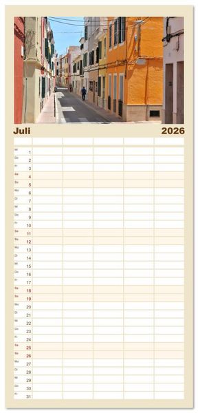Produktbild: Familienplaner 2026 - Menorca, die sch&ouml;ne Schwester mit 5 Spalten (Wandkalender, 21 x 45 cm) CALVENDO
