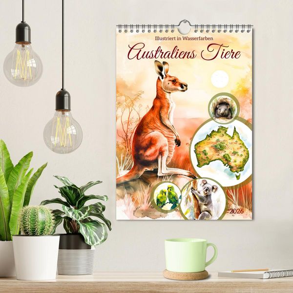 Produktbild: Australiens Tiere - Illustriert in Wasserfarben (Wandkalender 2026 DIN A4 hoch), CALVENDO Monatskalender