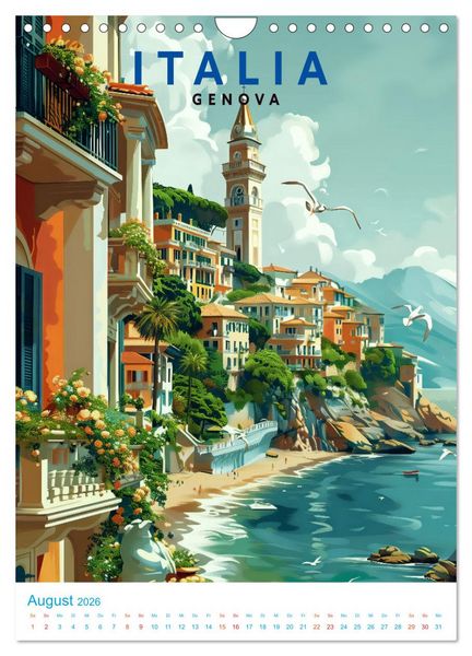 Produktbild: Italien - Old School Poster Style (Wandkalender 2026 DIN A4 hoch), CALVENDO Monatskalender