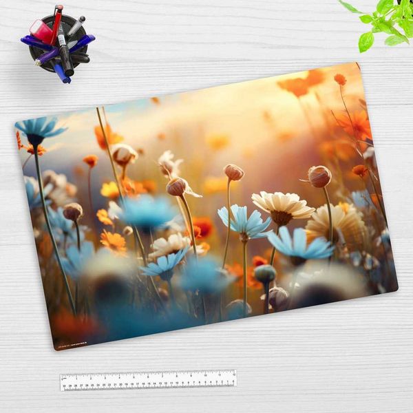 Produktbild: Cover-your-desk Schreibtischunterlage f&uuml;r Kinder und Erwachsene Wildblumen im Abendlicht, aus hochwertigem Vinyl, 60 x 40 cm