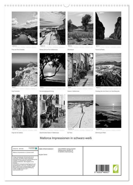 Produktbild: Mallorca Impressionen in schwarz-wei&szlig; (hochwertiger Premium Wandkalender 2026 DIN A2 hoch), Kunstdruck in Hochglanz