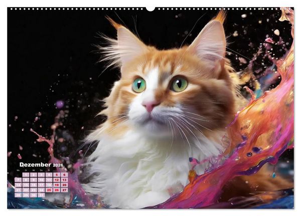 Produktbild: Splash - Katzen im Farbrausch (hochwertiger Premium Wandkalender 2026 DIN A2 quer), Kunstdruck in Hochglanz