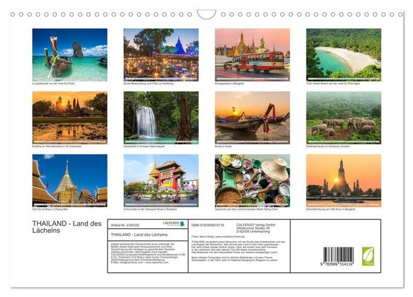 Produktbild: THAILAND - Land des L&auml;chelns (Wandkalender 2027 DIN A3 quer), CALVENDO Monatskalender