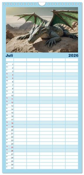 Produktbild: Familienplaner 2026 - Drachen - Herrscher der Welt mit 5 Spalten (Wandkalender, 21 x 45 cm) CALVENDO