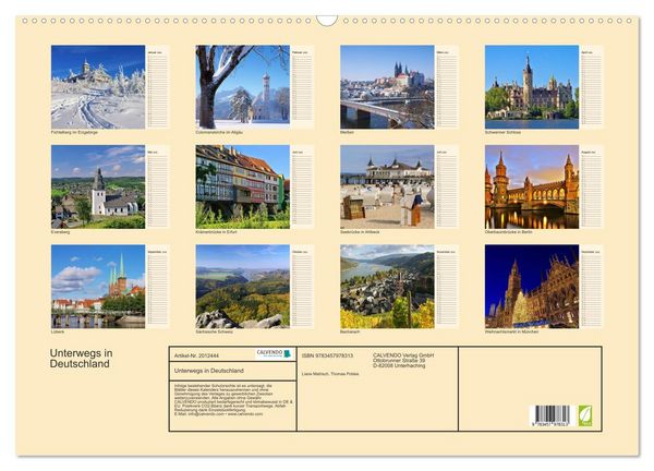 Produktbild: Unterwegs in Deutschland (Wandkalender 2026 DIN A2 quer), CALVENDO Monatskalender