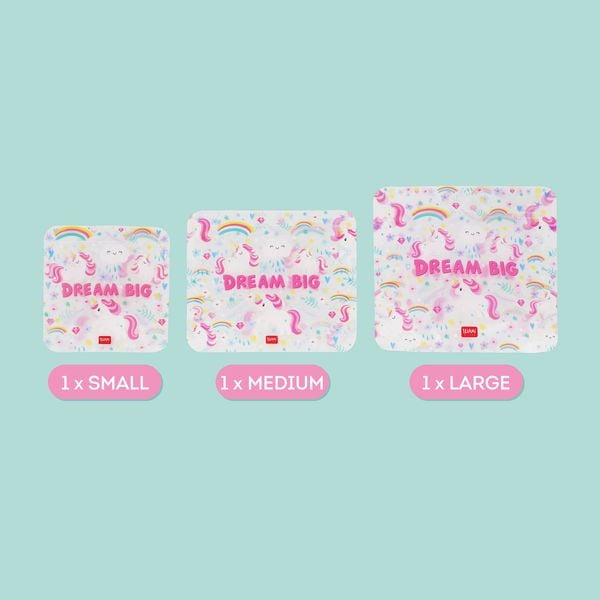 Produktbild: Legami 3er Set wiederverwendbare Snack Taschen - Einhorn