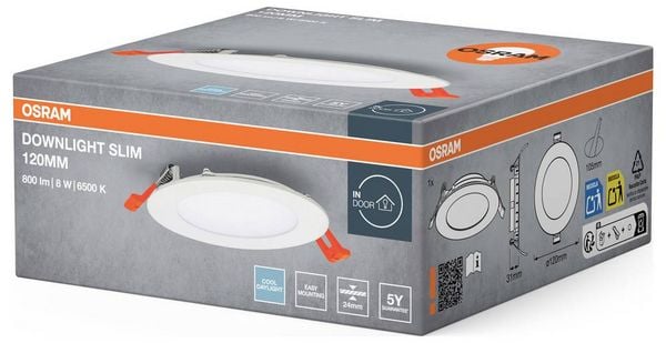 Produktbild: OSRAM HOMELIGHTING 4099854445774 Downlight Slim 120mm 8W 6500K LED-Deckenleuchte 8.00 W Wei&szlig;