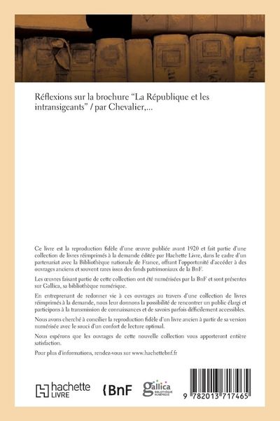 Produktbild: R&eacute;flexions Sur La Brochure La R&eacute;publique Et Les Intransigeants