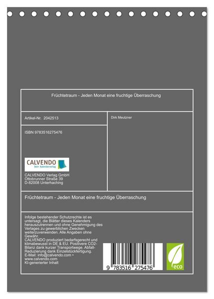Produktbild: Fr&uuml;chtetraum - Jeden Monat eine fruchtige &Uuml;berraschung (Tischkalender 2026 DIN A5 hoch), CALVENDO Monatskalender