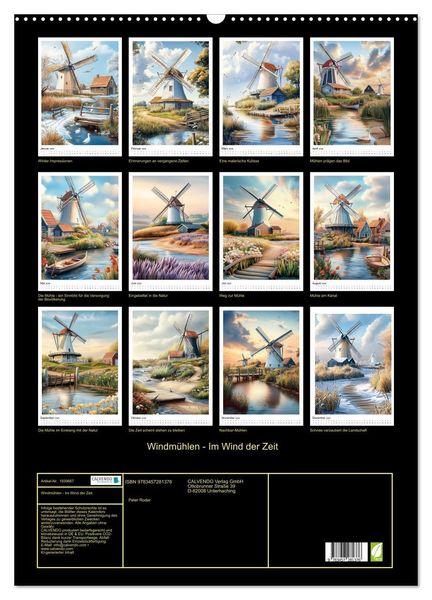 Produktbild: Windm&uuml;hlen - Im Wind der Zeit (Wandkalender 2026 DIN A2 hoch), CALVENDO Monatskalender