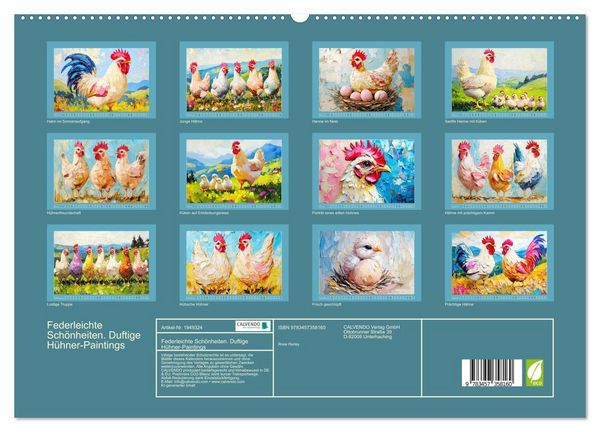 Produktbild: Federleichte Sch&ouml;nheiten. Duftige H&uuml;hner-Paintings (hochwertiger Premium Wandkalender 2026 DIN A2 quer), Kunstdruck in Hochglanz