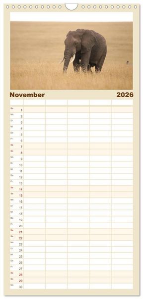 Produktbild: Familienplaner 2026 - Kenias wilde Elefanten mit 5 Spalten (Wandkalender, 21 x 45 cm) CALVENDO