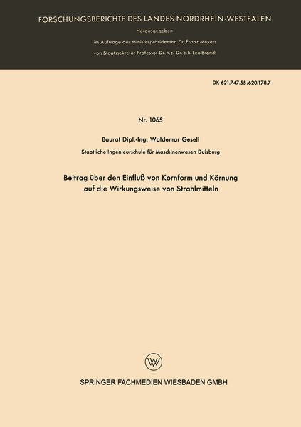 Produktbild: Beitrag &uuml;ber den Einflu&szlig; von Kornform und K&ouml;rnung auf die Wirkungsweise von Strahlmitteln