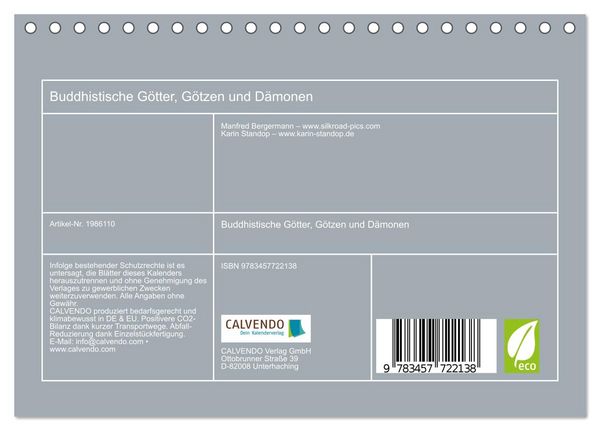 Produktbild: Buddhistische G&ouml;tter, G&ouml;tzen und D&auml;monen (Tischkalender 2026 DIN A5 quer), CALVENDO Monatskalender