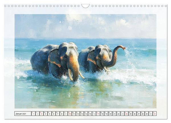 Produktbild: Elefanten am Strand. Zwischen Wellen, Sonne und Sand (Wandkalender 2027 DIN A3 quer), CALVENDO Monatskalender