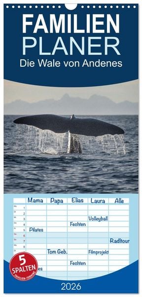 Produktbild: Familienplaner 2026 - Die Wale von Andenes mit 5 Spalten (Wandkalender, 21 x 45 cm) CALVENDO