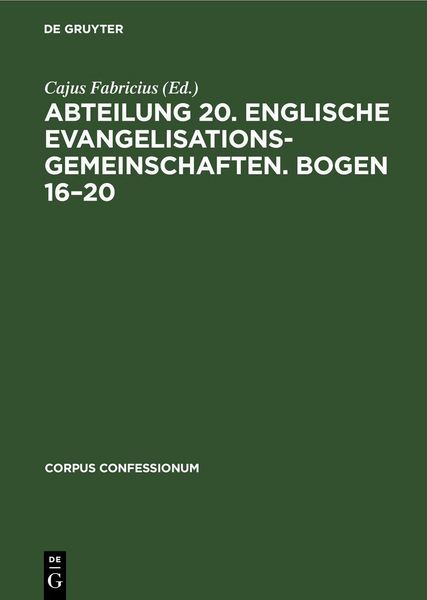 Produktbild: Abteilung 20. Englische Evangelisationsgemeinschaften. Bogen 16-20