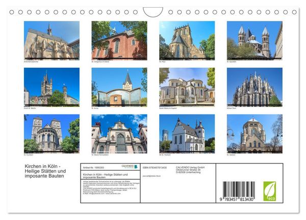 Produktbild: Kirchen in K&ouml;ln - Heilige St&auml;tten und imposante Bauten (Wandkalender 2026 DIN A4 quer), CALVENDO Monatskalender