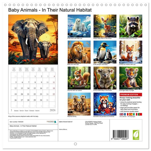 Produktbild: Baby Animals - In Their Natural Habitat (Wall Calendar 2026 12 &times; 12 Inch) CALVENDO 12 Month Wall Calendar