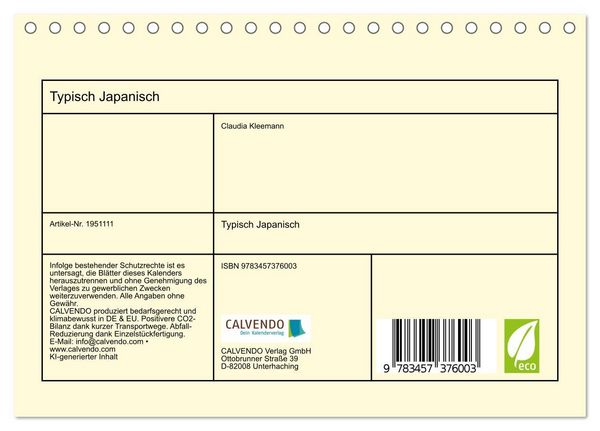 Produktbild: Typisch Japanisch (Tischkalender 2026 DIN A5 quer), CALVENDO Monatskalender