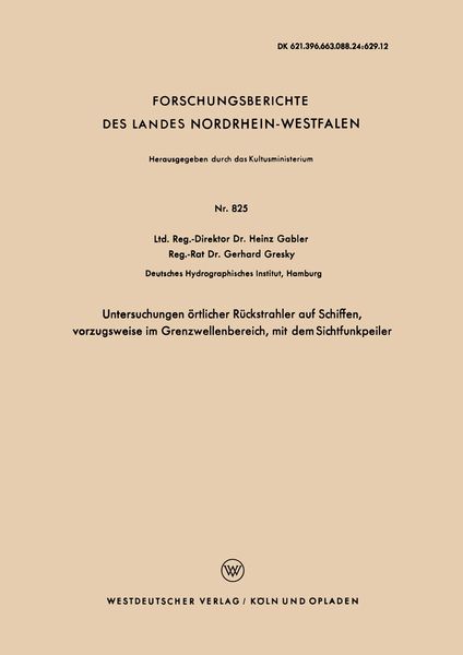 Produktbild: Untersuchungen &ouml;rtlicher R&uuml;ckstrahler auf Schiffen, vorzugsweise im Grenzwellenbereich, mit dem Sichtfunkpeiler