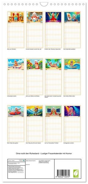 Produktbild: Familienplaner 2026 - Oma rockt den Ruhestand - Lustiger Frauenkalender mit Humor mit 5 Spalten (Wandkalender, 21 x 45 cm) CALVENDO