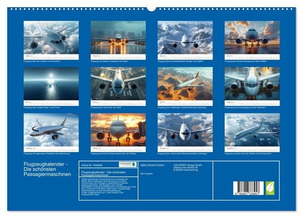 Produktbild: Flugzeugkalender - Die sch&ouml;nsten Passagiermaschinen (hochwertiger Premium Wandkalender 2026 DIN A2 quer), Kunstdruck in Hochglanz