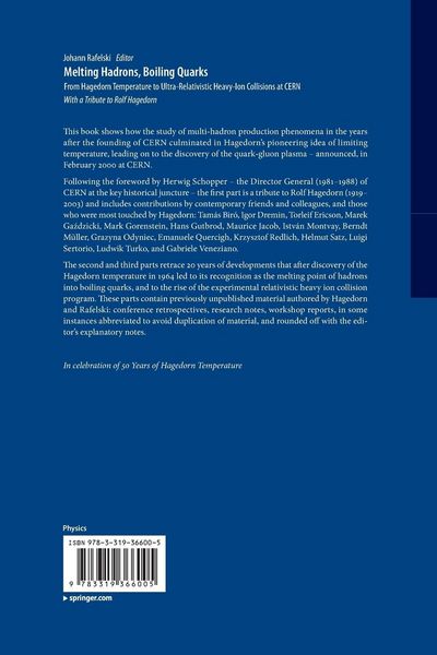 Produktbild: Melting Hadrons, Boiling Quarks - From Hagedorn Temperature to Ultra-Relativistic Heavy-Ion Collisions at CERN