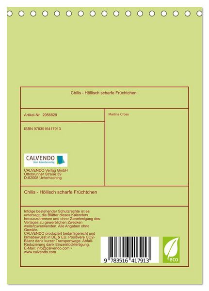 Produktbild: Chilis - H&ouml;llisch scharfe Fr&uuml;chtchen (Tischkalender 2026 DIN A5 hoch), CALVENDO Monatskalender