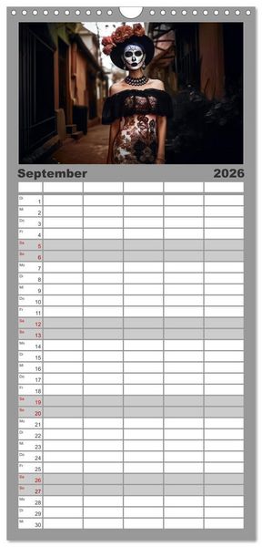 Produktbild: Familienplaner 2026 - Festliche Dia de Muertos Portr&auml;ts mit 5 Spalten (Wandkalender, 21 x 45 cm) CALVENDO